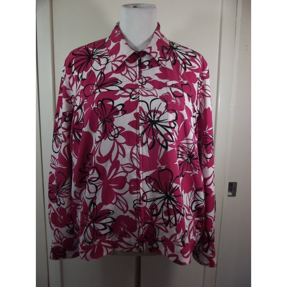 ALFRED DUNNER Light JACKET - Size 18P 18 Petite - Pink Print Lightweight Zip